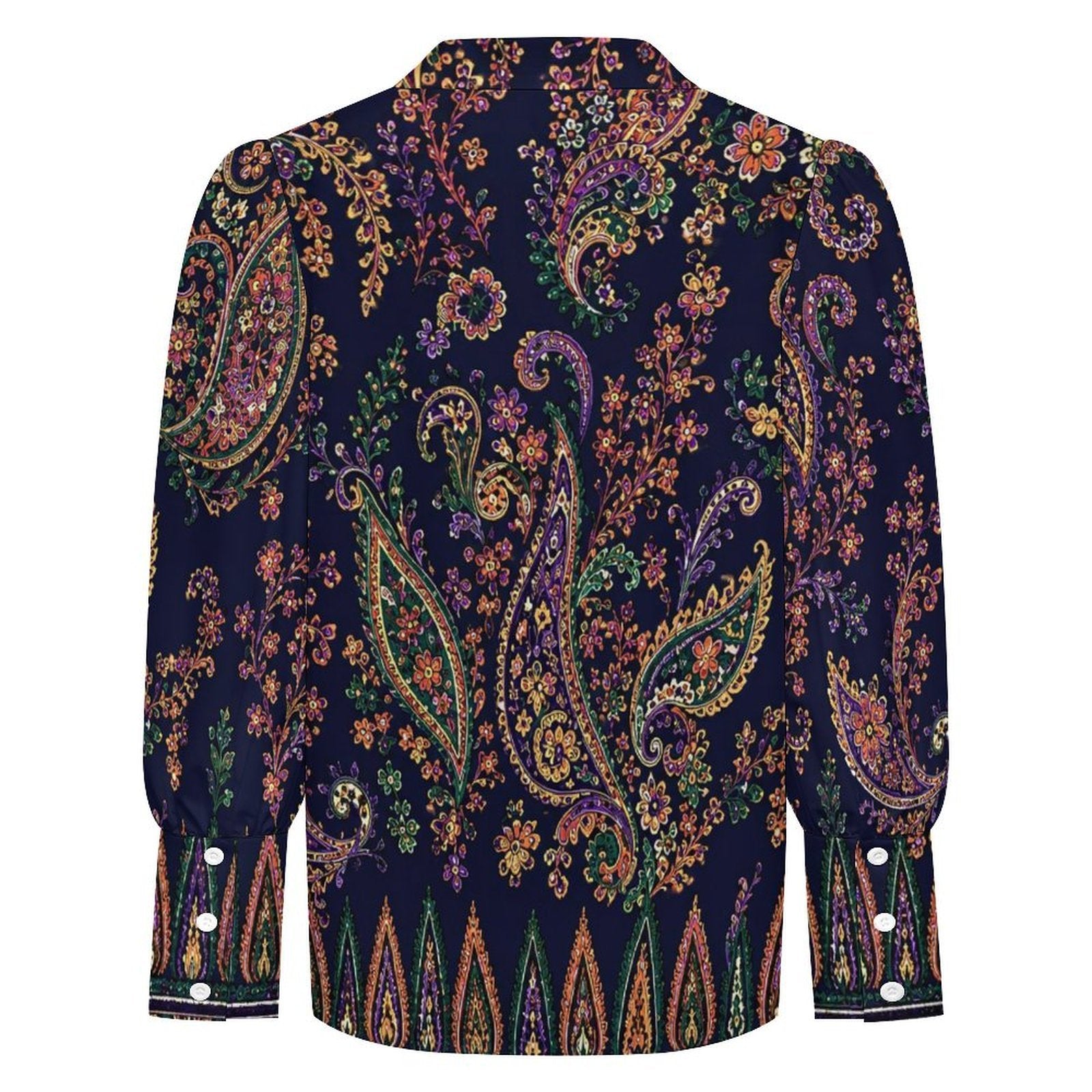 Indigo Manor Paisley Satin Blouse | Luxury Boho Button Down Shirt | Women's Elegant Long Sleeve Top | Boutique Resort Wear | Iyalla Designs