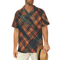 Men’s Abstract Print Button Up Shirt, Teal Burnt Orange Short Sleeve Shirt, Luxury Resort Shirt, Artistic Geometric Vacation Shirt for Men