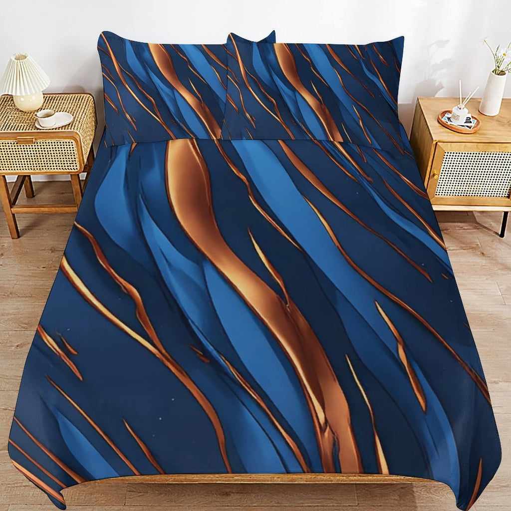 Luxury Blue & Copper Duvet Cover Set | Modern Abstract Bedding | King Queen Twin Comforter Cover | Contemporary Bedroom Decor | Iyalla Designs