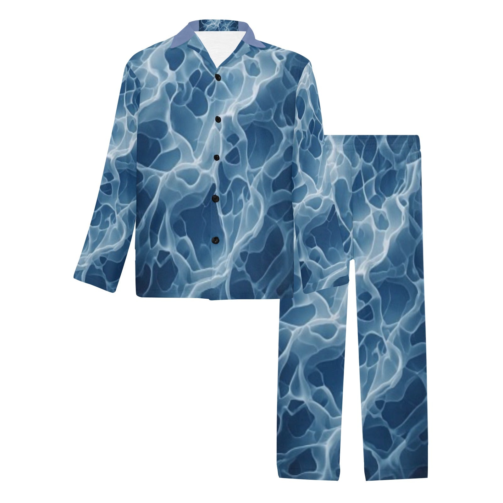 Men's Luxury Blue Marble Satin Pajama Set | African Inspired Long Sleeve Sleepwear | Premium Men's Lounge Set | Stylish Gift for Him