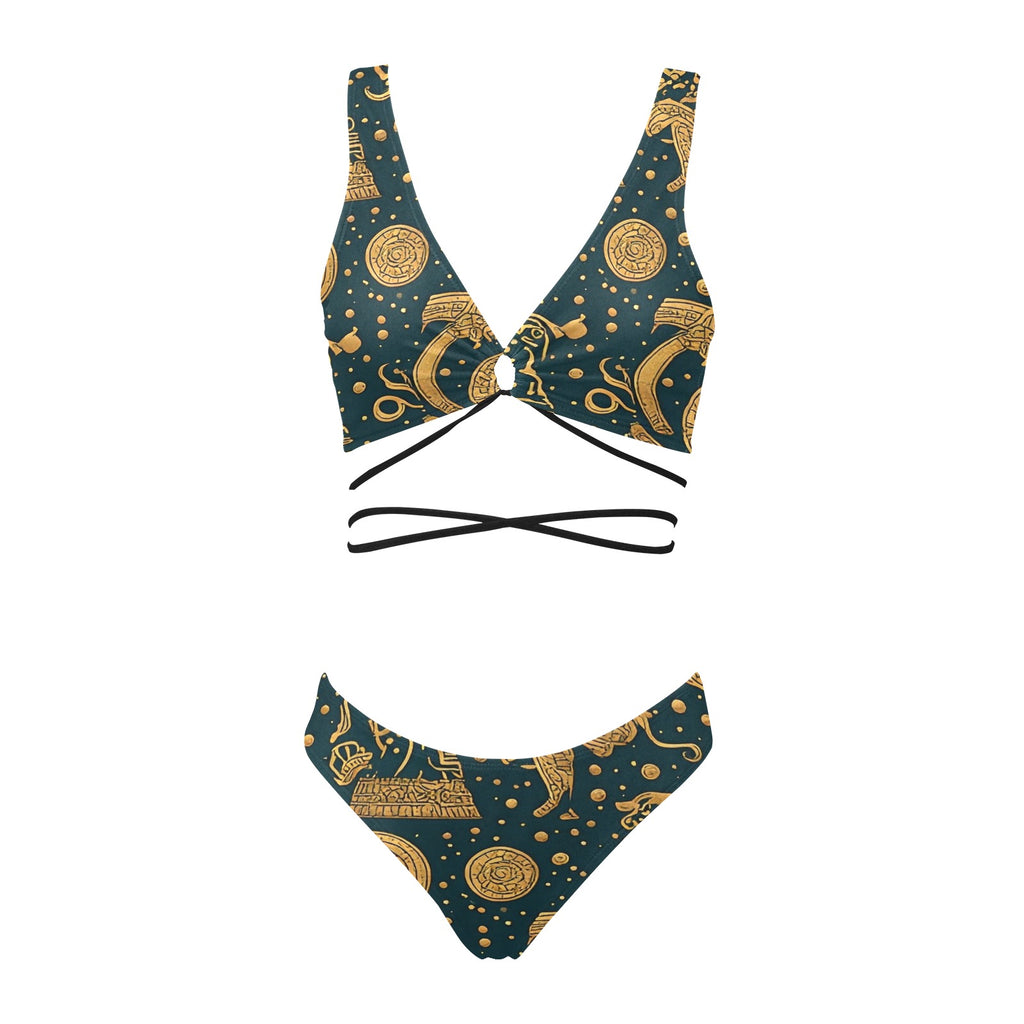 Luxury Emerald Gold Bikini Set | Women's Wrap Two Piece Swimsuit | Tropical Resort Swimwear | Beach Vacation Bathing Suit