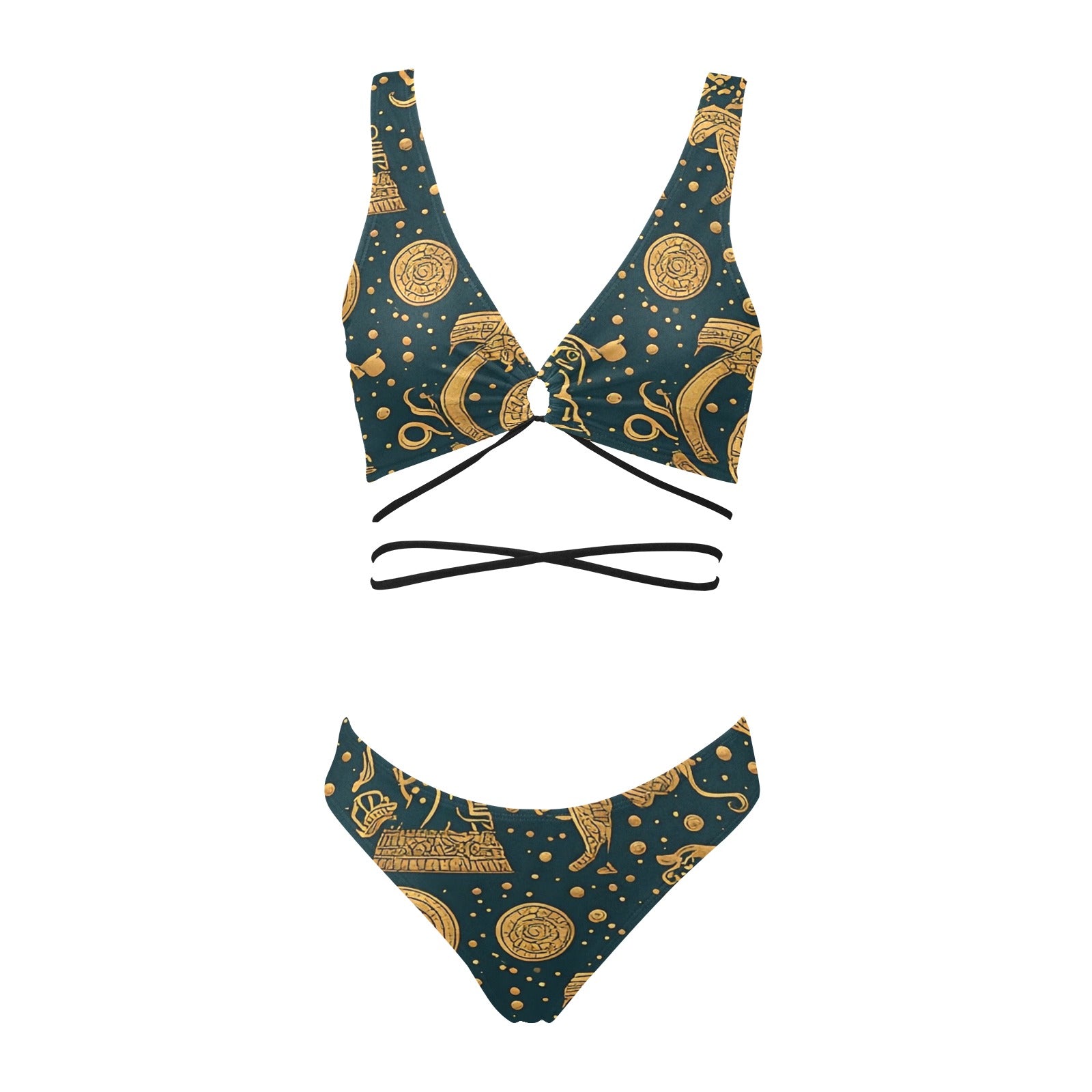Luxury Emerald Gold Bikini Set | Women's Wrap Two Piece Swimsuit | Tropical Resort Swimwear | Beach Vacation Bathing Suit