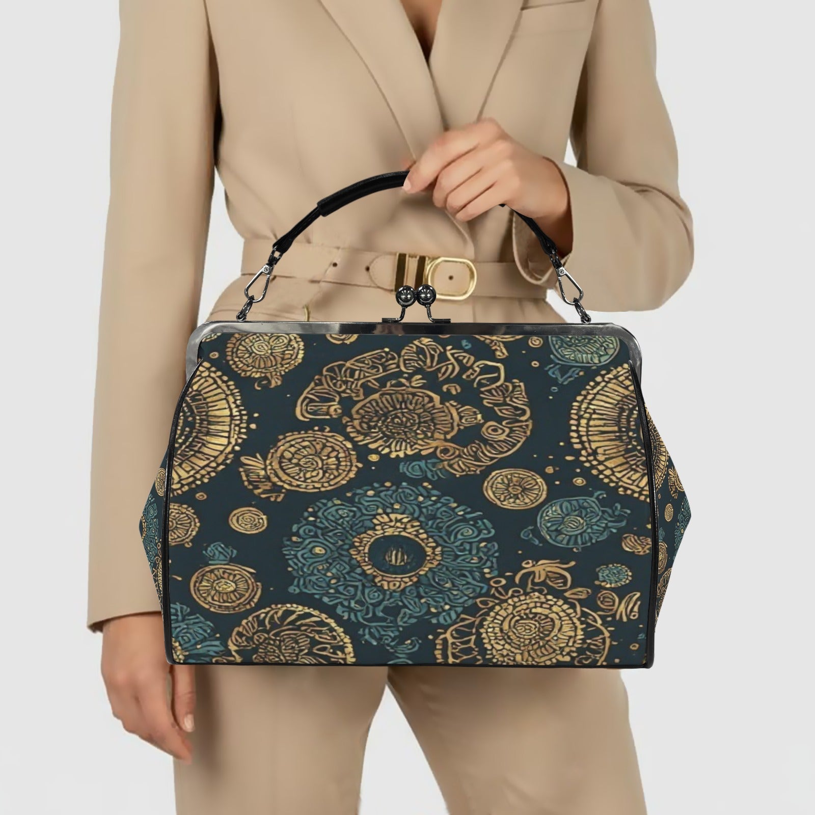 uxury Vintage Frame Handbag | Emerald & Gold Designer Purse | Elegant Top Handle Crossbody Bag | Women's Statement Handbag | Iyalla Designs
