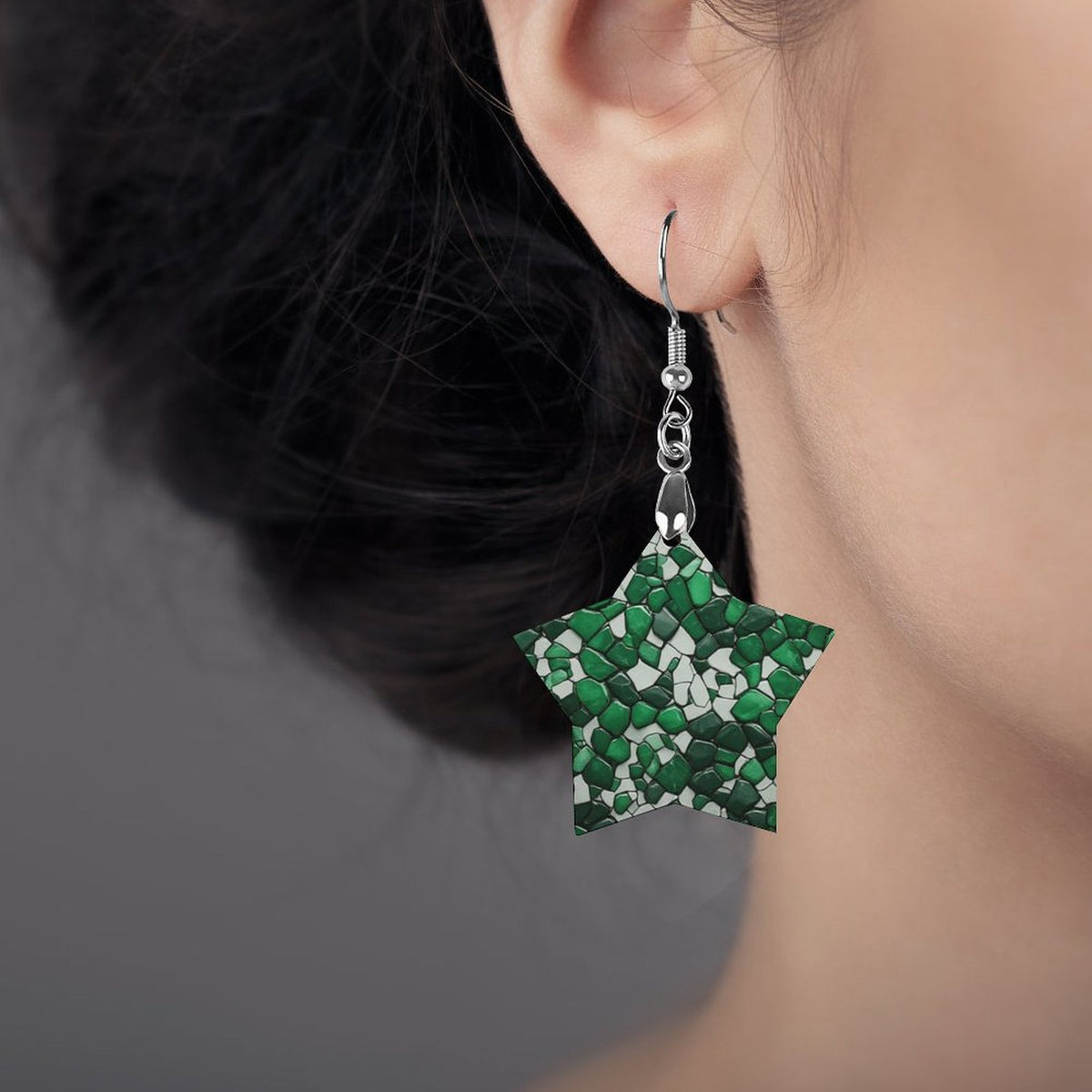 Emerald Star Earrings, Green Mosaic Statement Earrings, Star Shaped Dangle Earrings, African Inspired Jewelry, Women’s Earrings