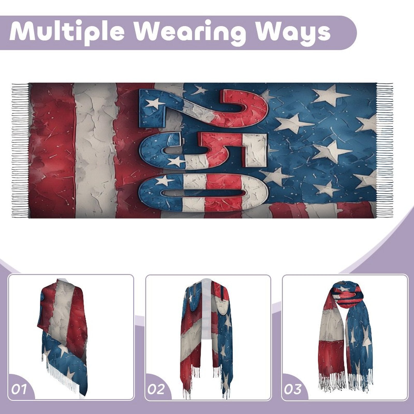 250 America Design Tassel Scarf
