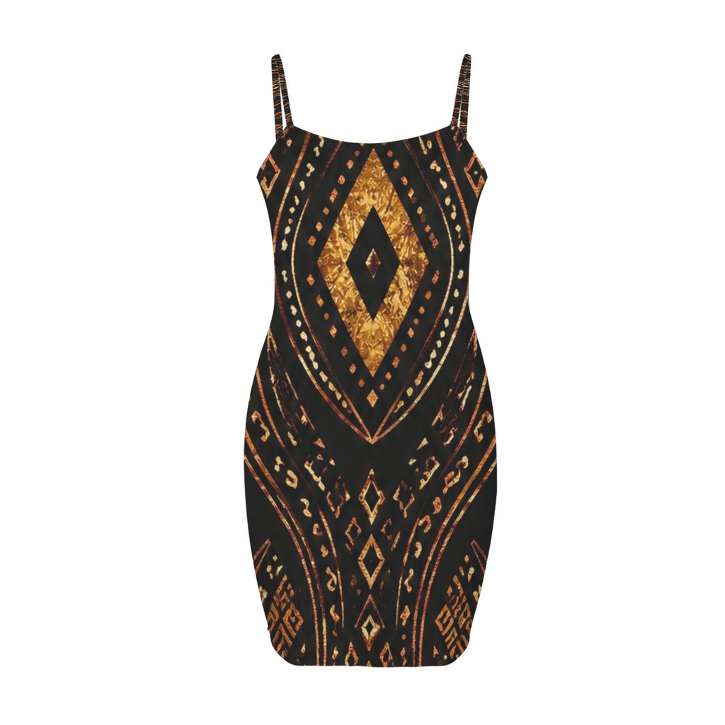 Makeda Black Gold Mini Dress | African Print Bodycon Dress | Women’s Luxury Geometric Cocktail Dress | Date Night Statement Dress