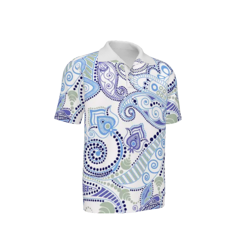 Men's Luxury Paisley Polo Shirt | Blue & White Designer Golf Shirt | Resort Performance Polo | Casual Summer Shirt | Iyalla Designs