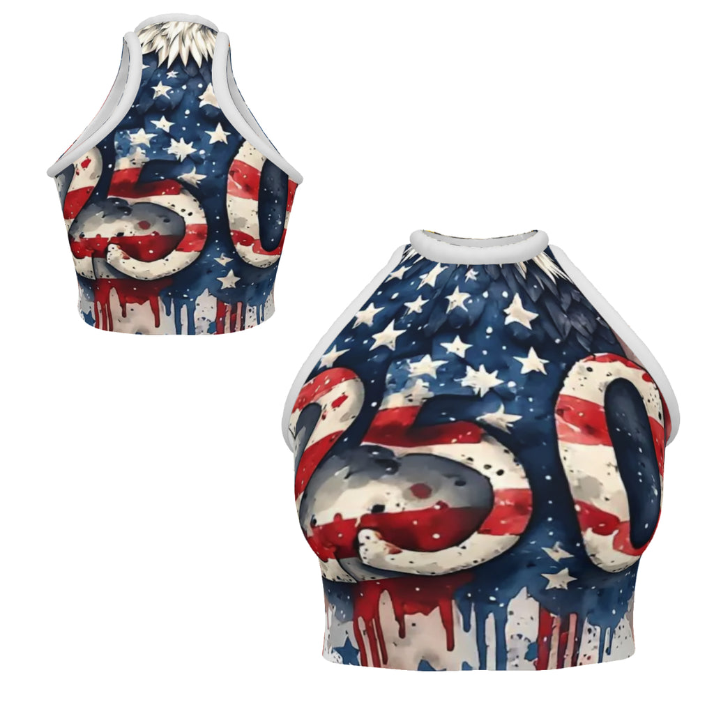 250m Patriotic Women's Sleeveless High Neck Crop Tank Top