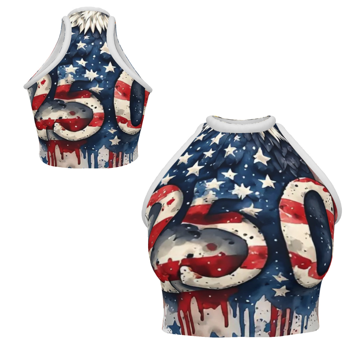 250m Patriotic Women's Sleeveless High Neck Crop Tank Top