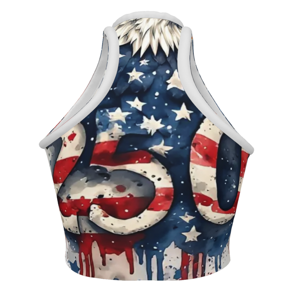 250m Patriotic Women's Sleeveless High Neck Crop Tank Top