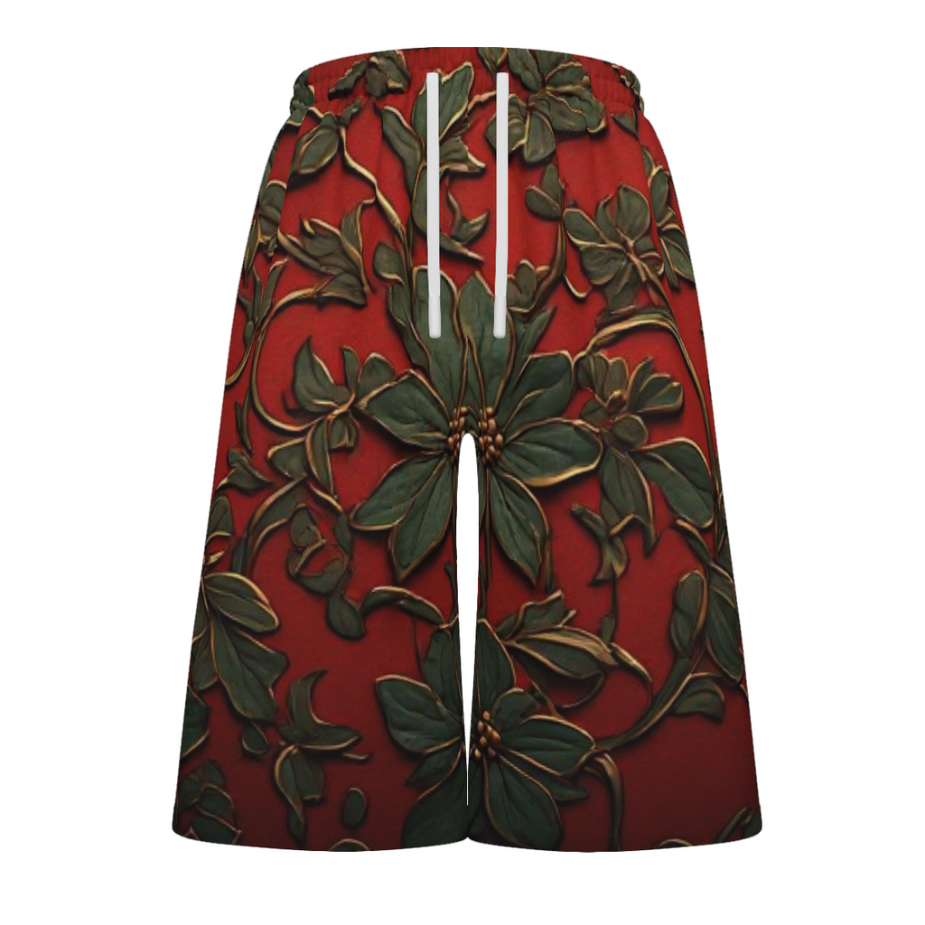 Men's Plus Size Botanical Swim Shorts | Red & Green Floral Board Shorts | Big & Tall Resort Beachwear | Iyalla Designs