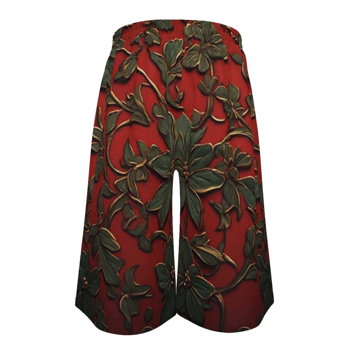Men's Plus Size Botanical Swim Shorts | Red & Green Floral Board Shorts | Big & Tall Resort Beachwear | Iyalla Designs