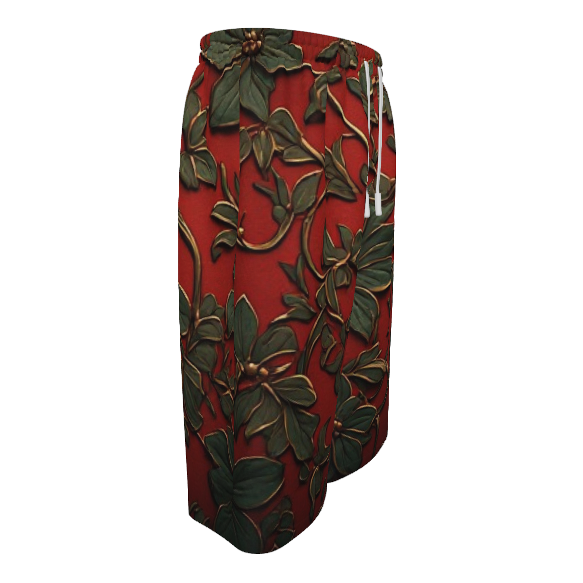Men's Plus Size Botanical Swim Shorts | Red & Green Floral Board Shorts | Big & Tall Resort Beachwear | Iyalla Designs