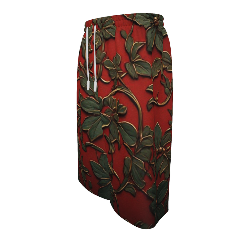 Men's Plus Size Botanical Swim Shorts | Red & Green Floral Board Shorts | Big & Tall Resort Beachwear | Iyalla Designs