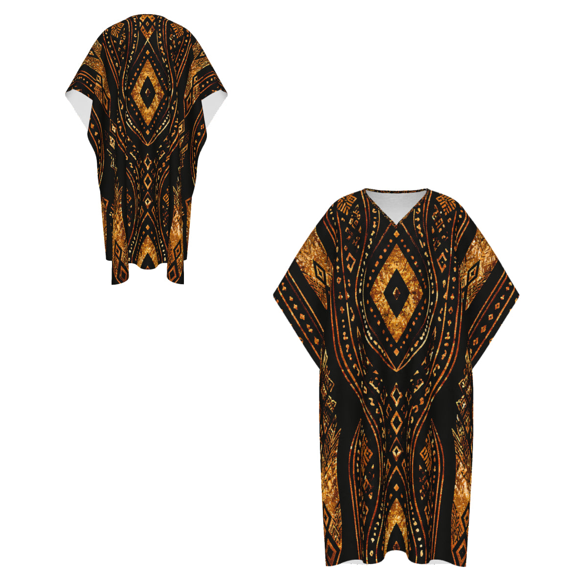 Khalil Black Gold African Inspired Kaftan, Luxury Men’s Robe, African Print Long Robe, Men’s Statement Loungewear, Cultural Wear