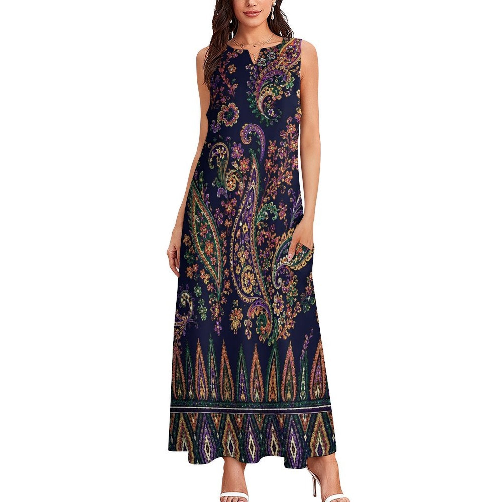 Indigo Manor Sleeveless Maxi Dress | Luxury Paisley Resort Dress | Elegant Boho Vacation Dress | Boutique Summer Maxi | Iyalla Designs