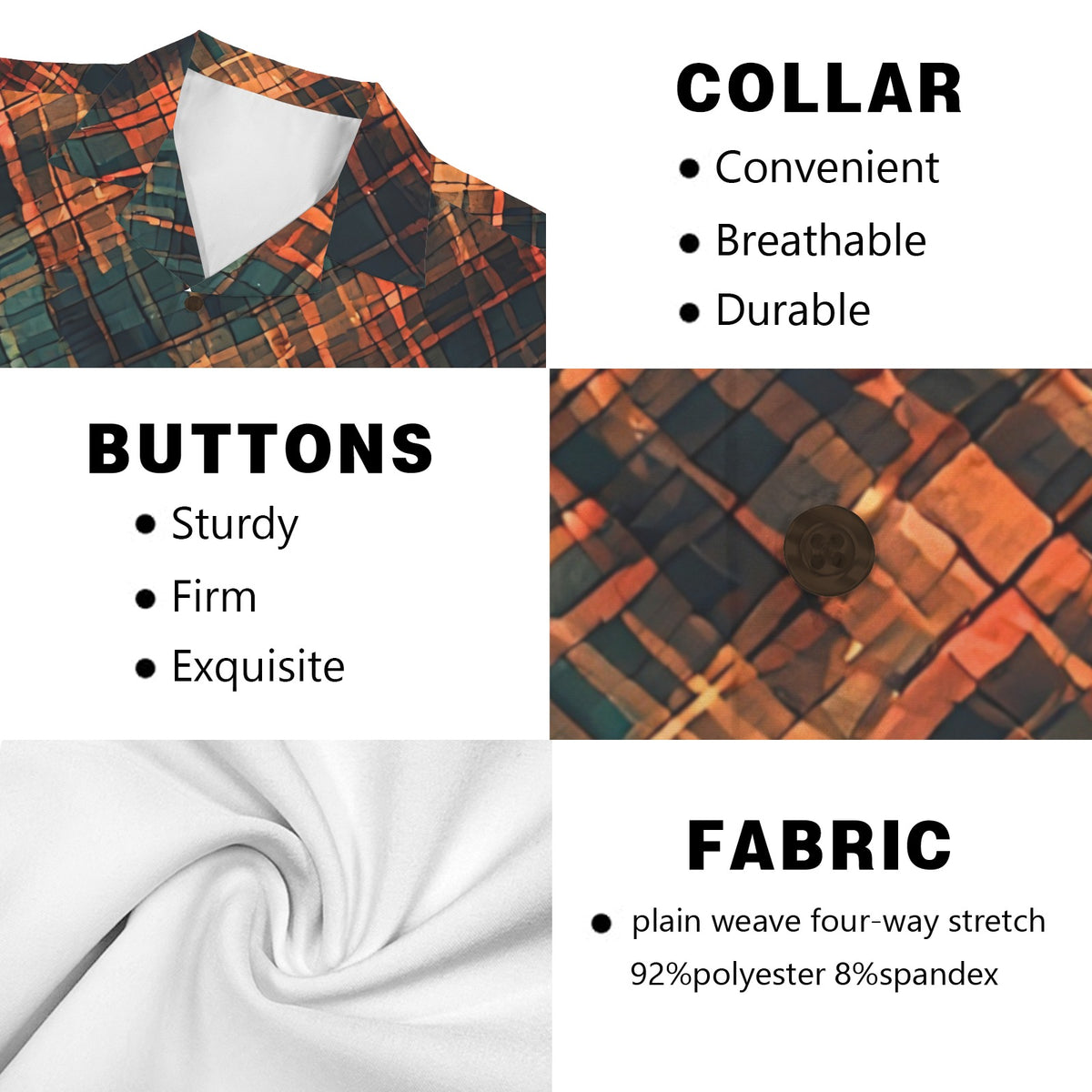 Men’s Abstract Print Button Up Shirt, Teal Burnt Orange Short Sleeve Shirt, Luxury Resort Shirt, Artistic Geometric Vacation Shirt for Men