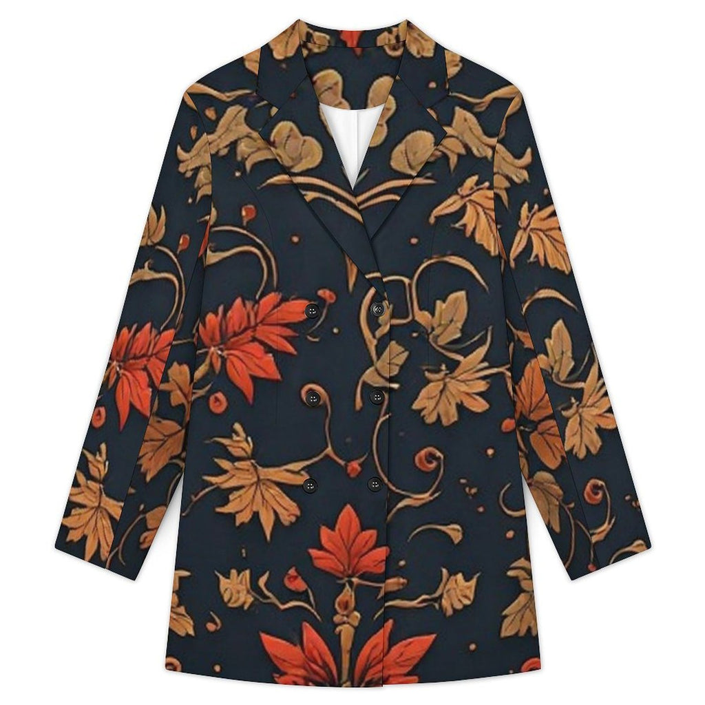 Women’s Floral Blazer Dress, Navy Gold Double Breasted Mini Dress, Elegant Autumn Jacket Dress, Statement Fall Dress for Women  13 TAGS