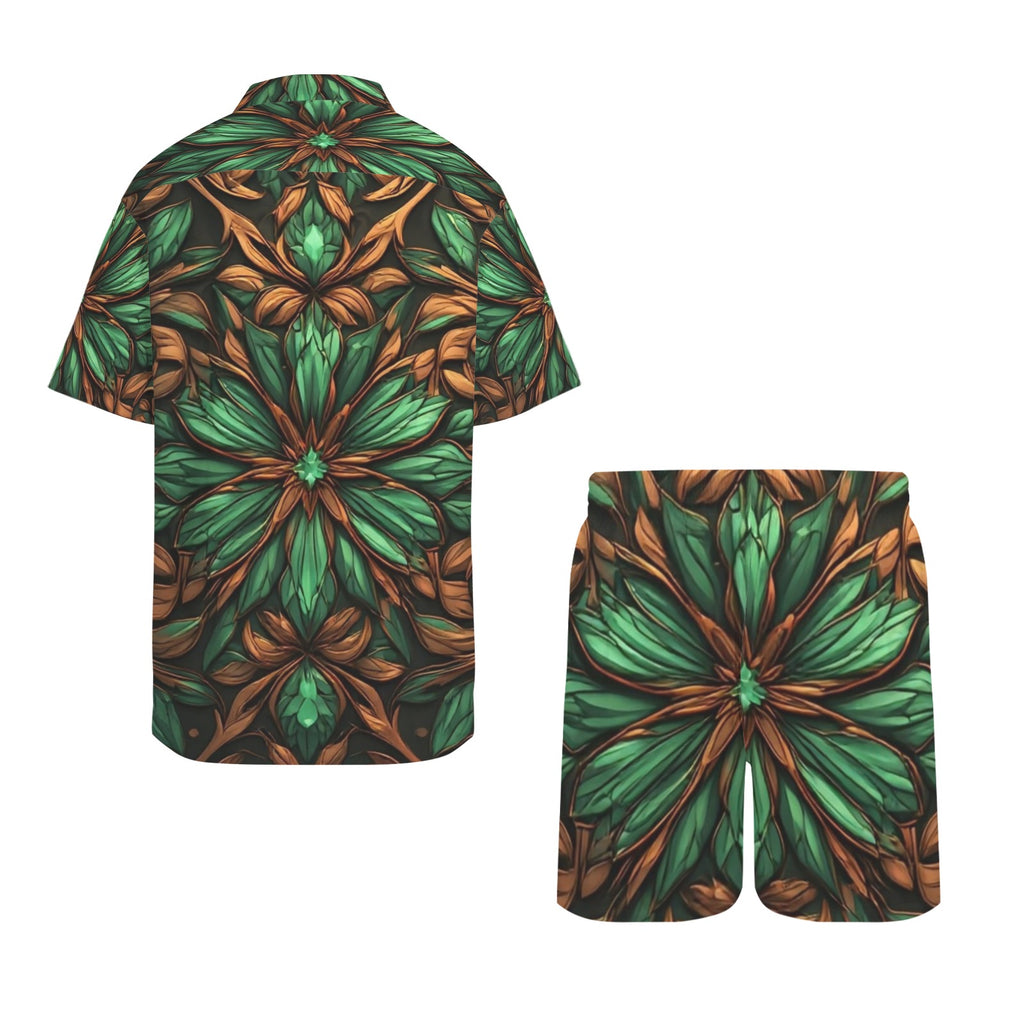 Jacob Emerald Resort Set | Luxury Men's Matching Shirt and Shorts Set | Tropical Vacation Outfit | Emerald Bronze Summer Co-Ord Set | Resort Wear