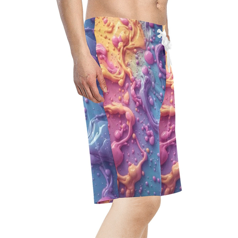 Men's Abstract Swim Trunks | Pastel Ocean Board Shorts | Colorful Vacation Swimwear | Resort Beach Shorts | Summer Poolside Shorts