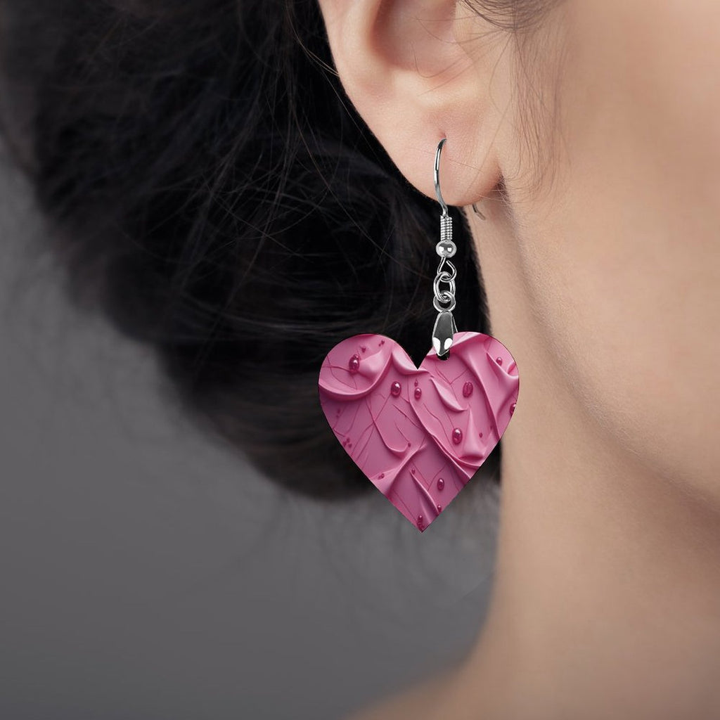 Holly Pink Heart Earrings, Cute Heart Drop Earrings, Girls Pink Dangle Earrings, Sweet Statement Jewelry, Gift for Girls