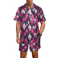 Men's Pink Geometric Matching Set, Tropical Vacation Outfit for Men, Summer Beach Shirt and Shorts Set, Resort Wear Co Ord Set, Cruise Outfit