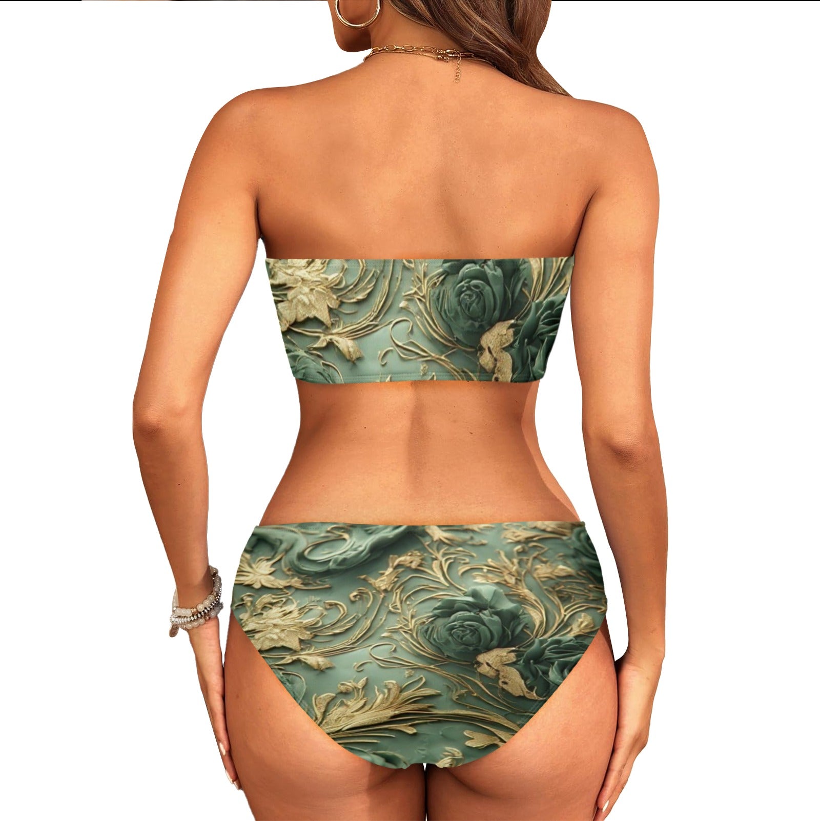 Green and gold luxury bikini Chest Wrap Bikini Swimsuit