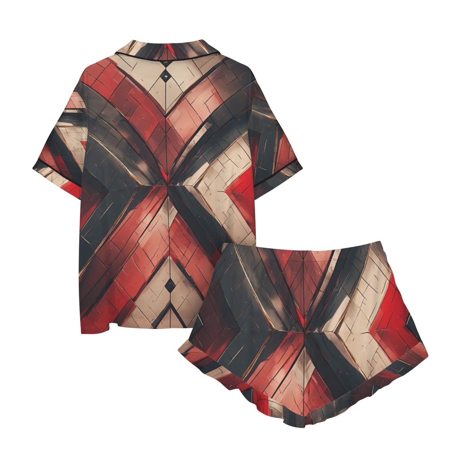 Women's Luxury Pajama Short Set | African Print Sleepwear | Red Gold Lounge Set | Cozy Button Up Pajamas for Women
