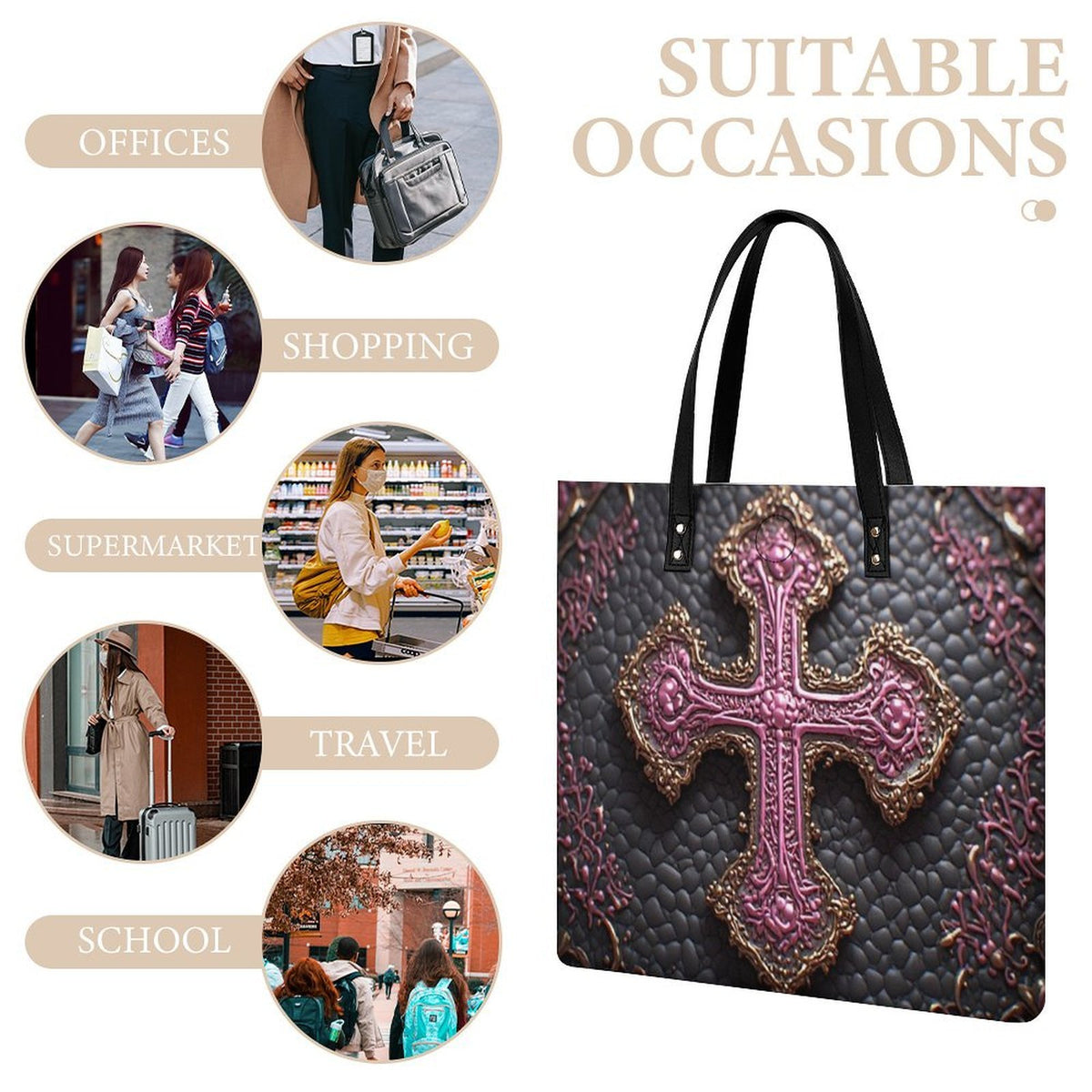 Kerri Luxury Cross Tote Bag | Black Pink & Gold Statement Handbag | Elegant Christian Faith Shoulder Bag | Iyalla Designs