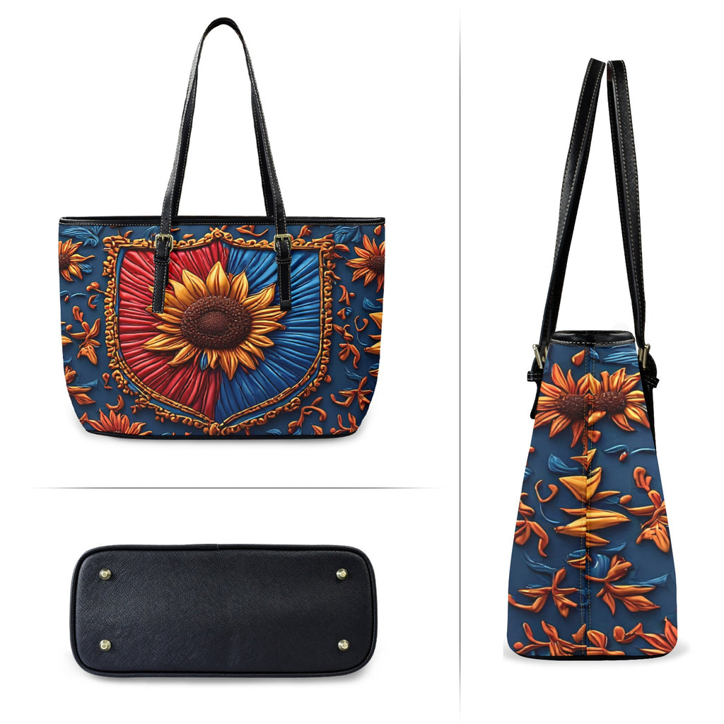Sunflower Tote Bag, Floral Shoulder Bag, Blue Gold Boho Tote Purse, Large Everyday Carryall, Gift for Her, Cottagecore Bag