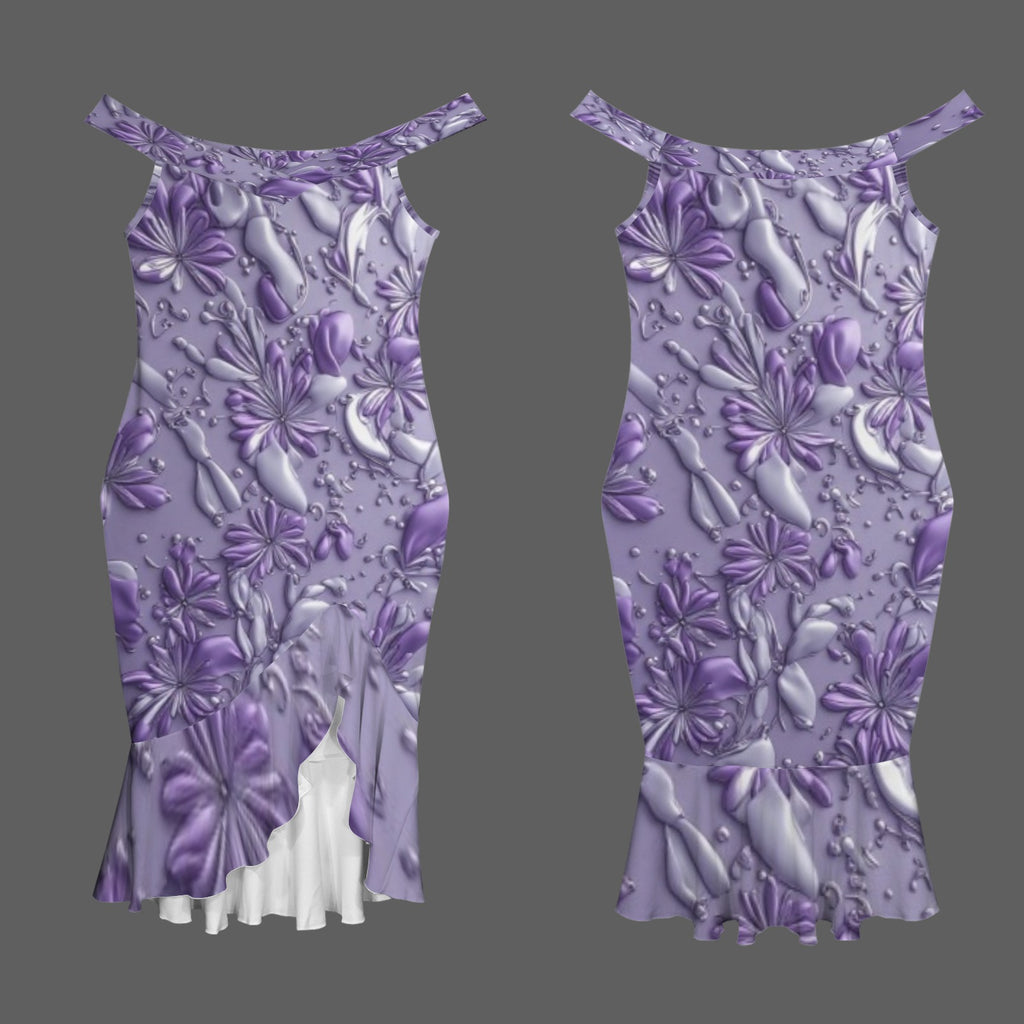 LUXURY purple off the shoulder Women's Off-Shoulder Dress with Ruffle Hem