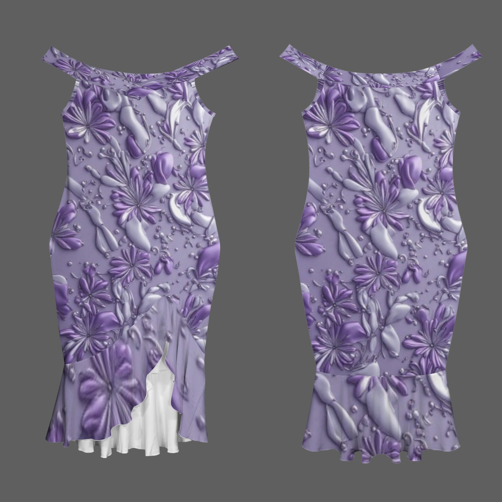 LUXURY purple off the shoulder Women's Off-Shoulder Dress with Ruffle Hem
