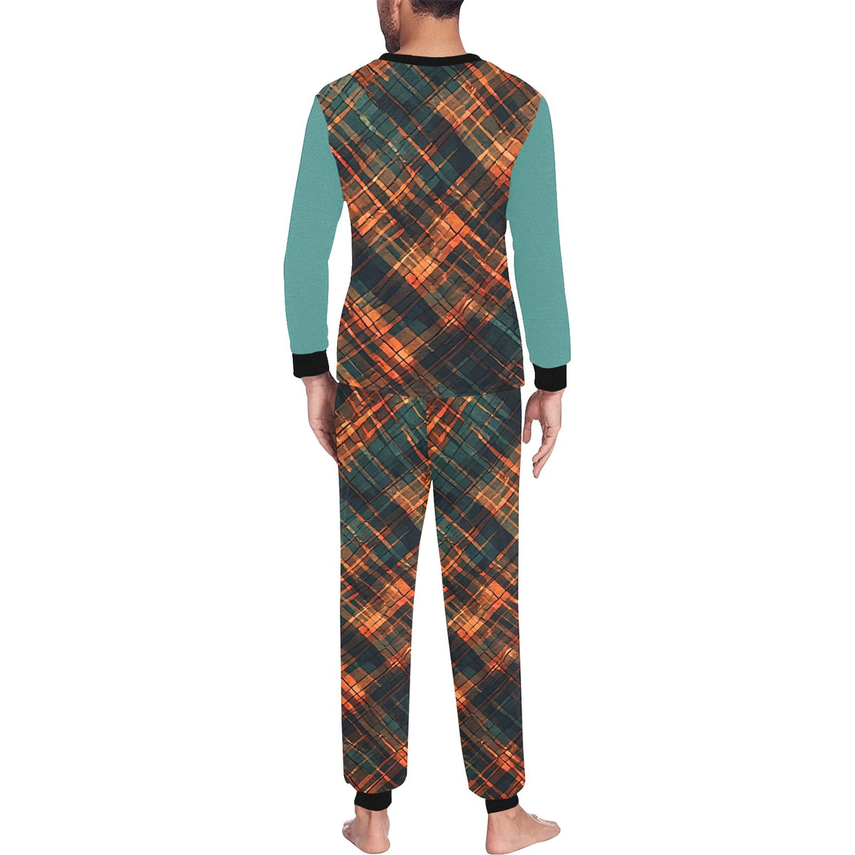 Men’s Abstract Two Piece Set, Teal Burnt Orange Shirt and Pants Outfit, Artistic Geometric Tracksuit, Men’s Travel Streetwear Set