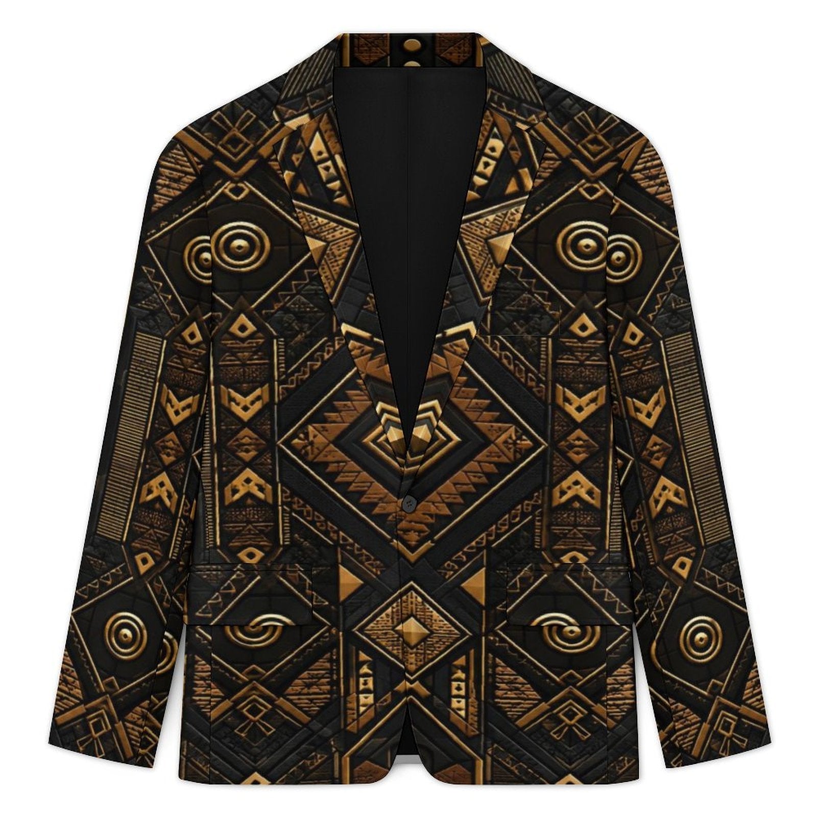 Tim Black Gold African Inspired Blazer, Luxury Men’s Statement Jacket, Elegant Geometric Print Suit Jacket, Men’s Formal Fashion