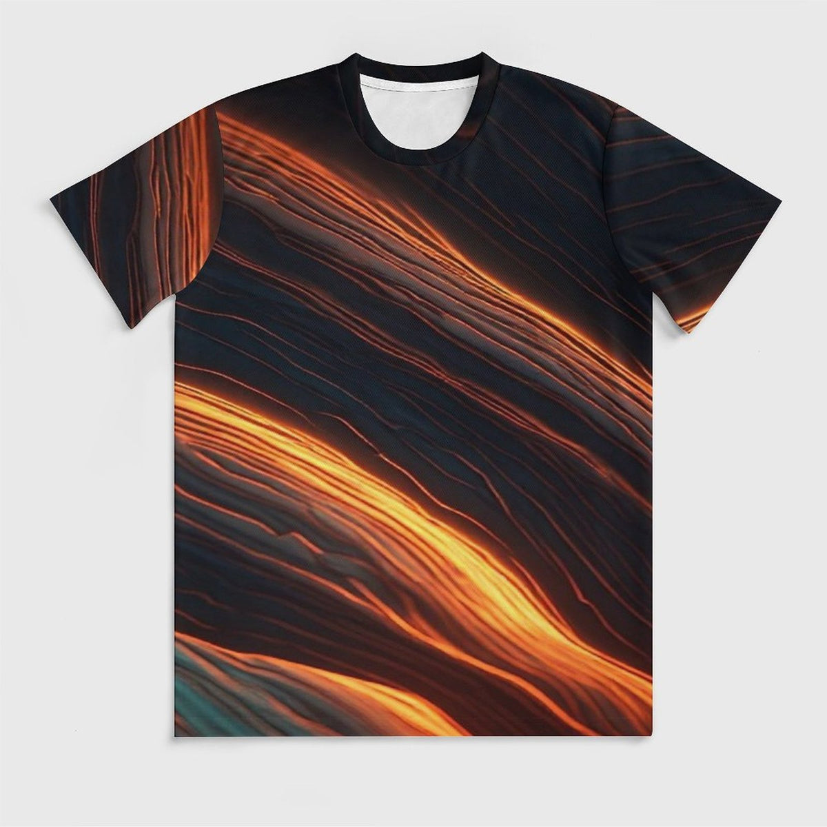 Men’s Abstract Print T Shirt, Black Gold Orange Graphic Tee, Artistic Statement Shirt, Modern Casual T Shirt for Men