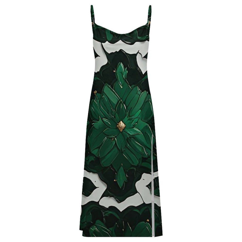 Emerald Bloom Maxi Dress | Green Floral Slip Dress | Elegant Vacation Dress | Luxury Resort Dress | Spaghetti Strap Slit Dress | Wedding Guest Outfit