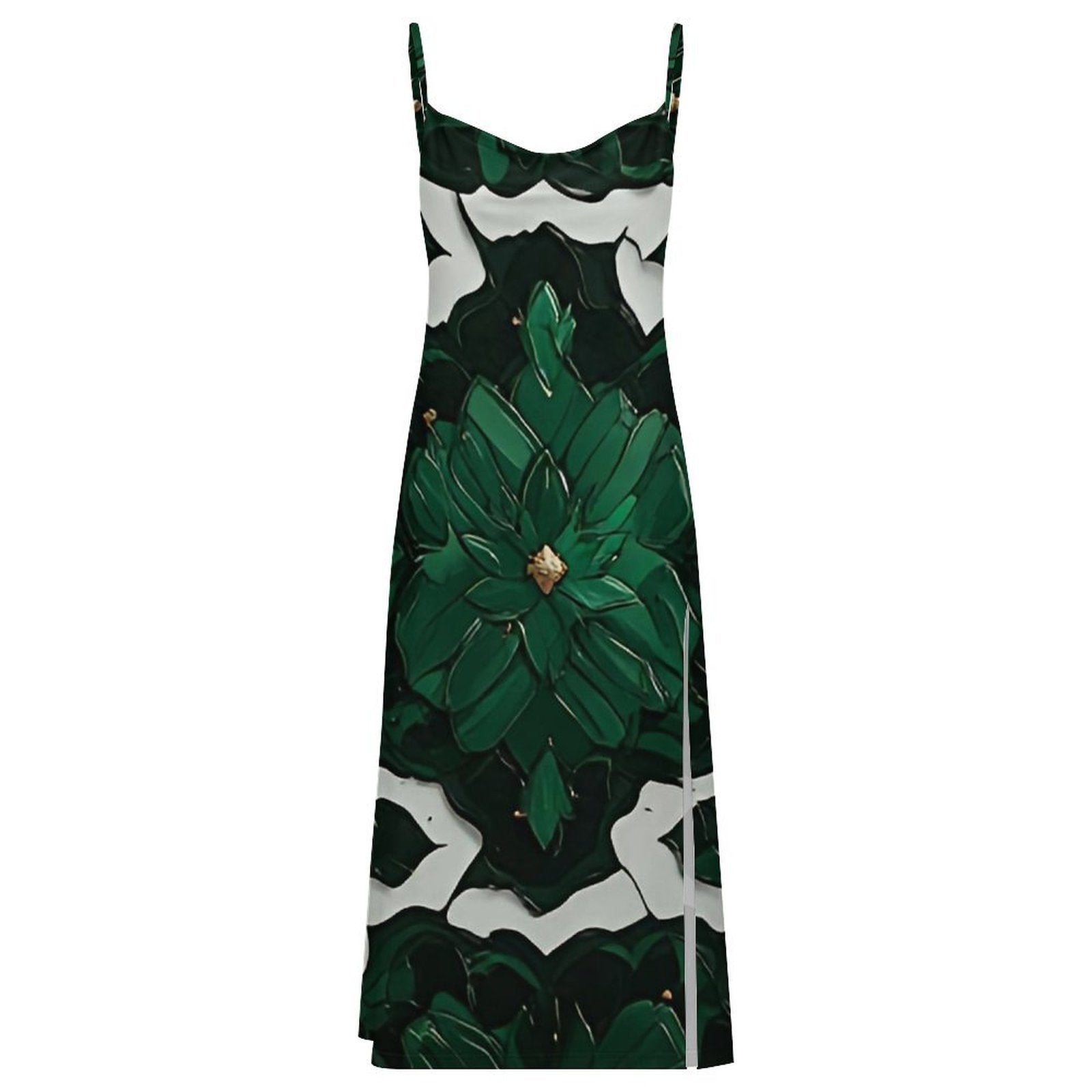 Emerald Bloom Maxi Dress | Green Floral Slip Dress | Elegant Vacation Dress | Luxury Resort Dress | Spaghetti Strap Slit Dress | Wedding Guest Outfit