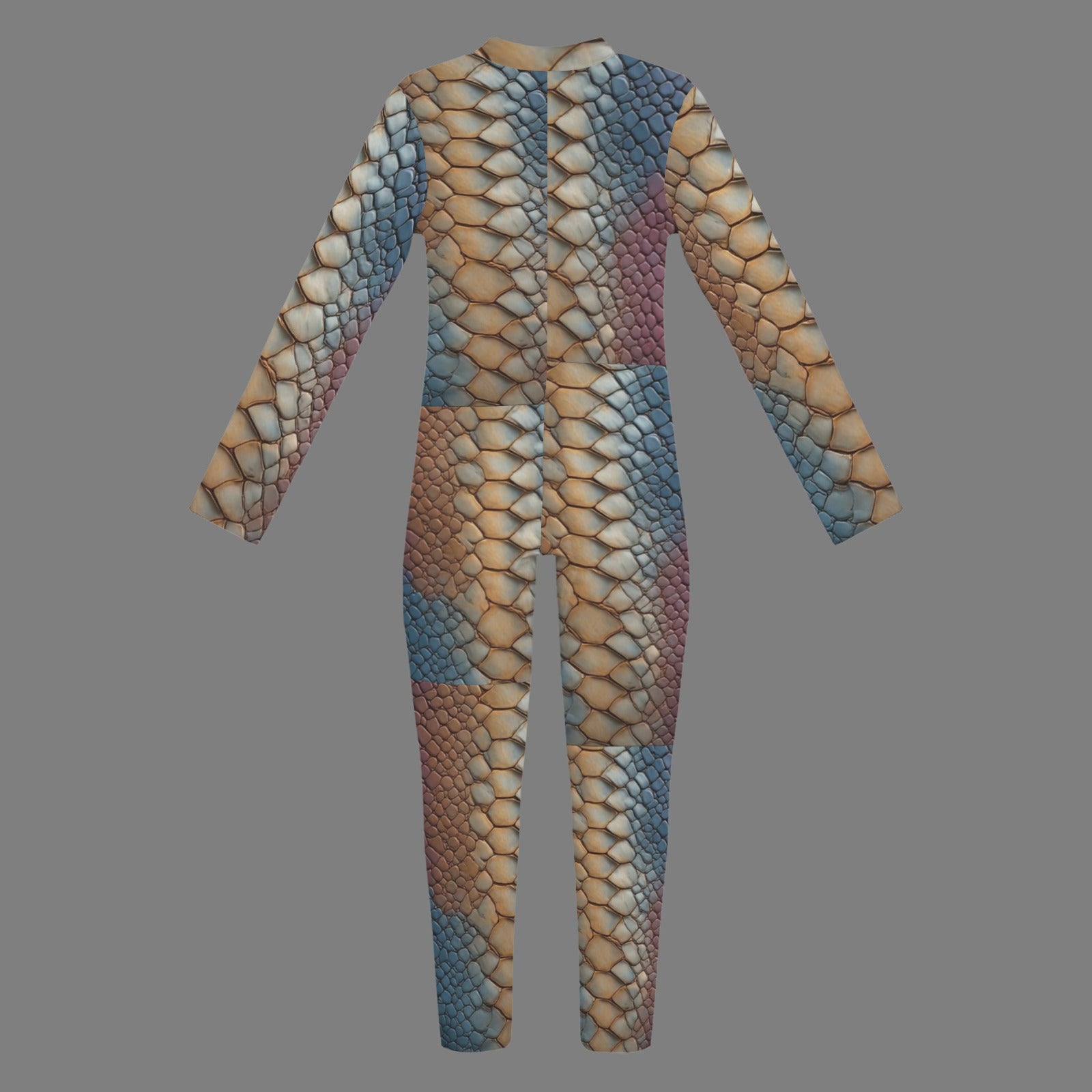 Luxury Snakeskin Catsuit | Women's Bodycon Jumpsuit | Gold & Blue One Piece | Long Sleeve Statement Outfit | Resort Evening Wear | Designer Fashion
