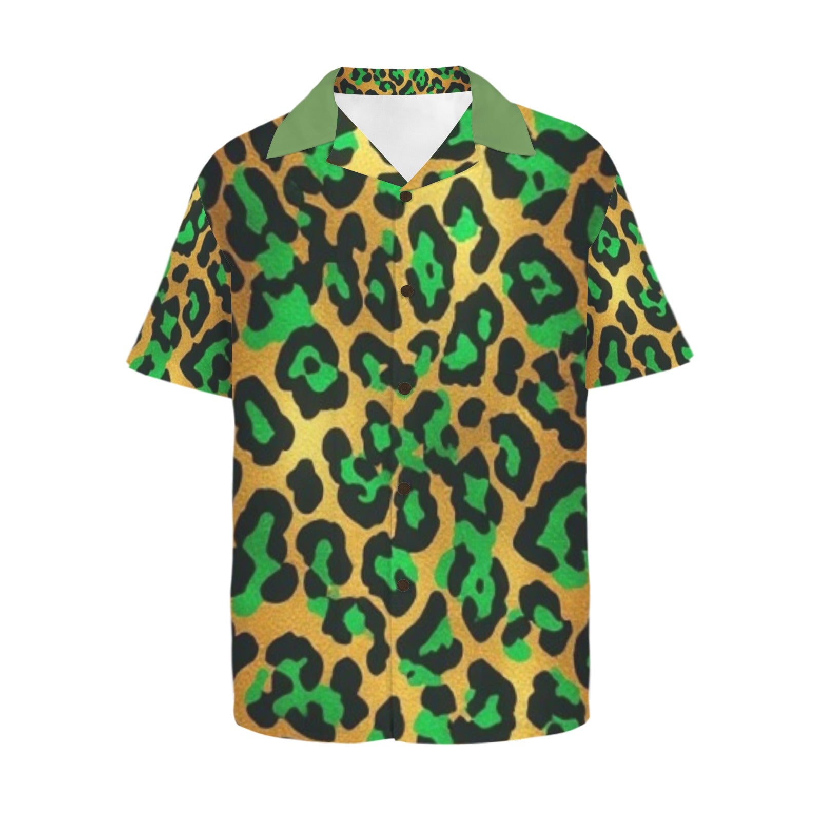 Men's Green Leopard Print Button Down Shirt | Luxury Animal Print Resort Shirt for Men | Tropical Vacation Shirt | Bold Casual Statement Wear