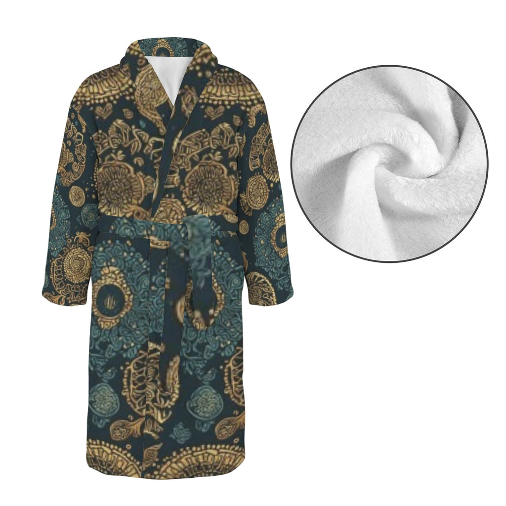 Men's Luxury African Print Robe | Premium Spa Bathrobe | Blue Gold Designer Lounge Robe | Elegant Men's House Coat | Iyalla Designs