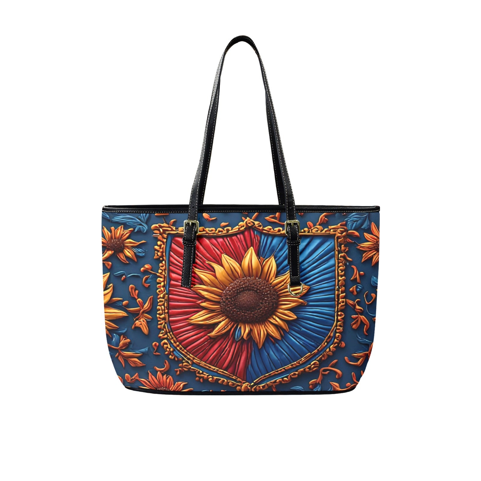 Sunflower Tote Bag, Floral Shoulder Bag, Blue Gold Boho Tote Purse, Large Everyday Carryall, Gift for Her, Cottagecore Bag