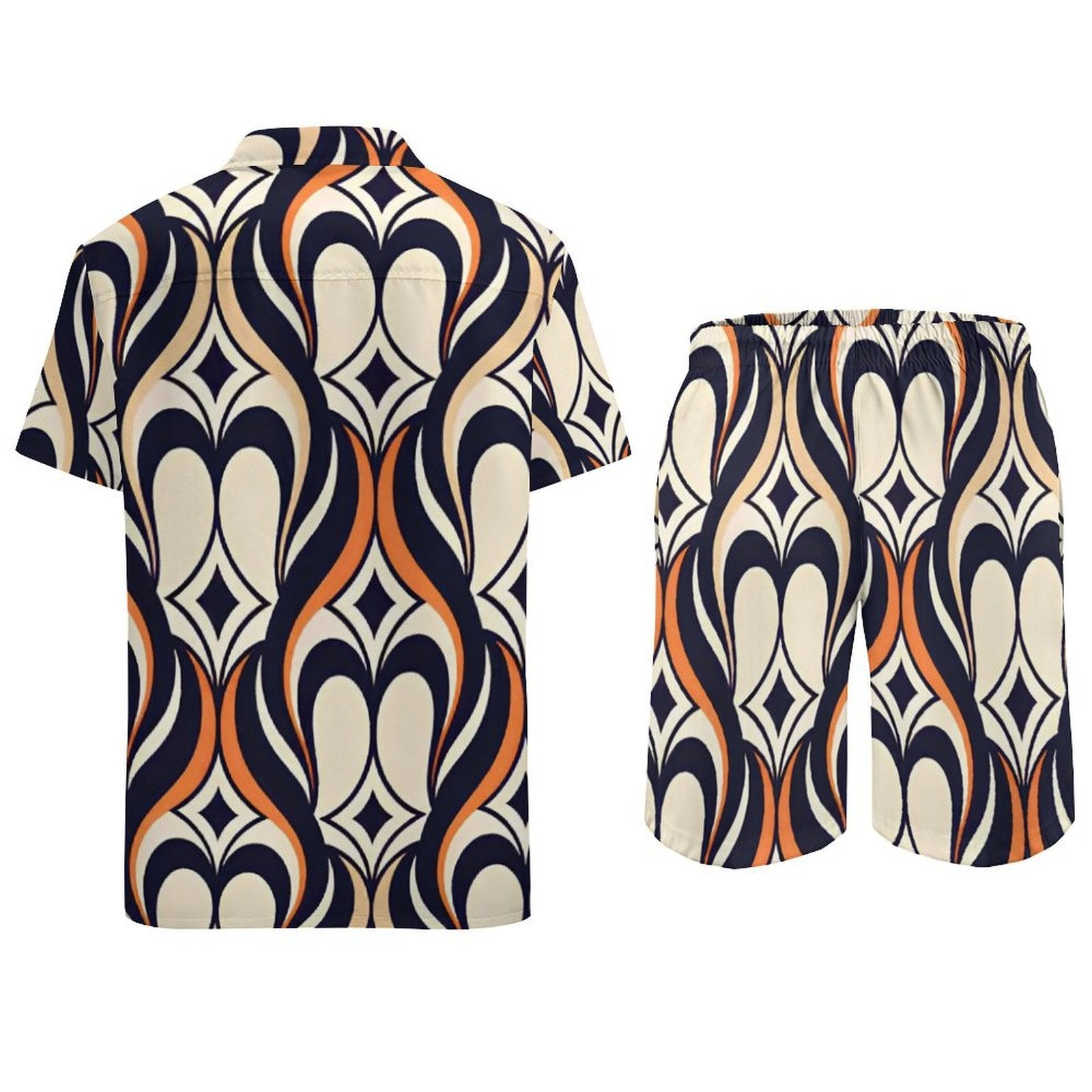 Men's Luxury Resort Lounge Set | Geometric Matching Shirt & Shorts | Modern Vacation Outfit | Designer Summer Co-Ord | Iyalla Designs