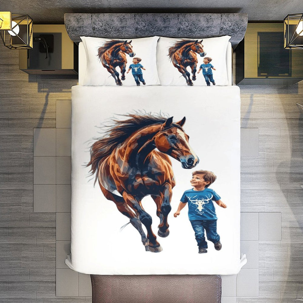 Running Free Horse Bedding Set | Western Kids Duvet Cover | Horse Lover Bedroom Decor | Ranch Style Comforter Set | Iyalla Designs