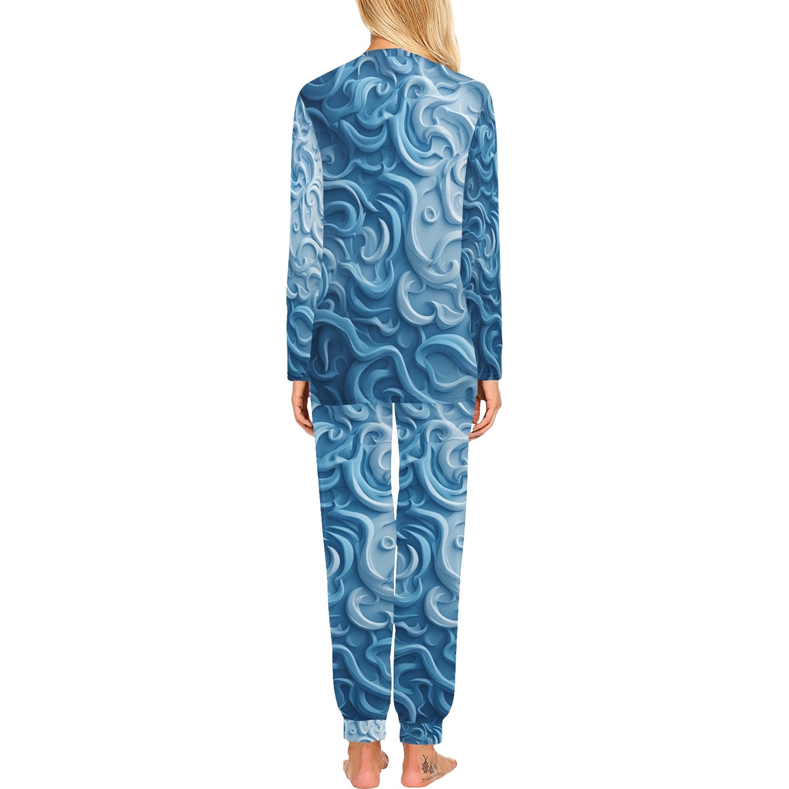 Women's Luxury Blue Marble Lounge Set | Soft Two-Piece Pajama Set | Elegant Matching Sweatshirt & Joggers | Cozy Luxury Loungewear
