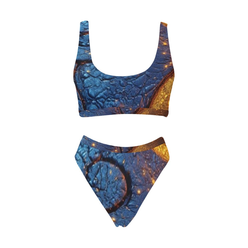 Blue/gold geometric Custom Women‘s High Waist Bikini Set