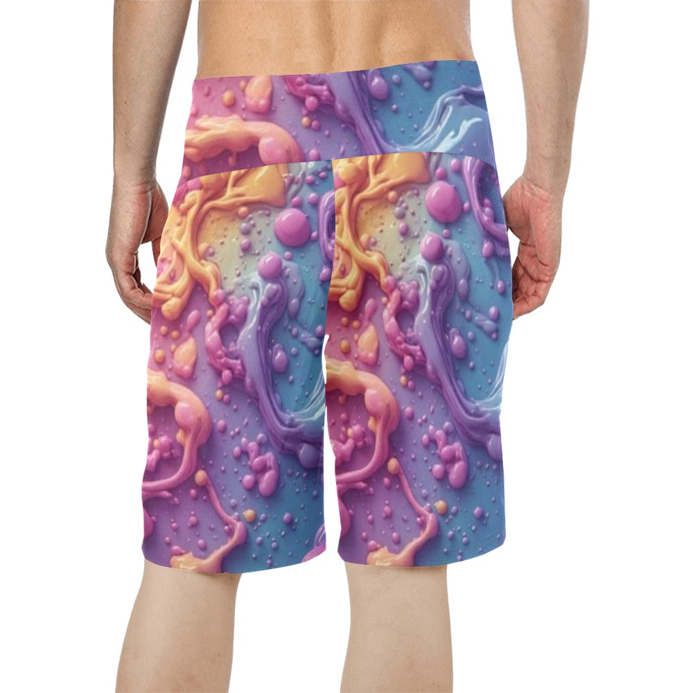 Men's Abstract Swim Trunks | Pastel Ocean Board Shorts | Colorful Vacation Swimwear | Resort Beach Shorts | Summer Poolside Shorts