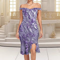 LUXURY purple off the shoulder Women's Off-Shoulder Dress with Ruffle Hem