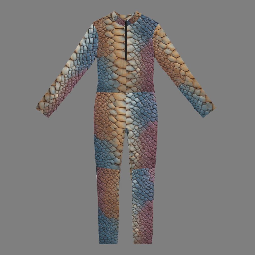 Luxury Snakeskin Catsuit | Women's Bodycon Jumpsuit | Gold & Blue One Piece | Long Sleeve Statement Outfit | Resort Evening Wear | Designer Fashion
