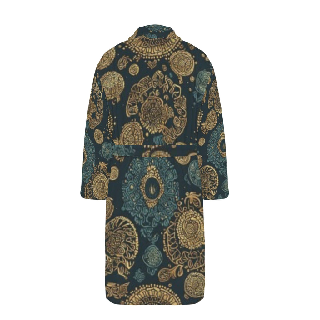 Men's Luxury African Print Robe | Premium Spa Bathrobe | Blue Gold Designer Lounge Robe | Elegant Men's House Coat | Iyalla Designs