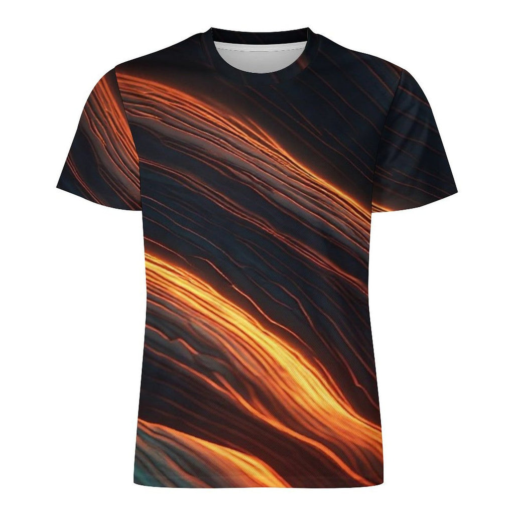Men’s Abstract Print T Shirt, Black Gold Orange Graphic Tee, Artistic Statement Shirt, Modern Casual T Shirt for Men